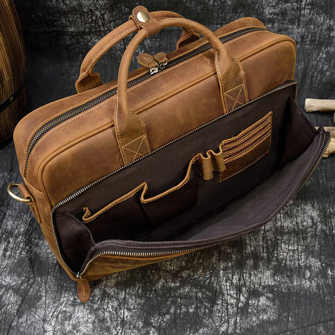 laptop leather briefcase bag compartment