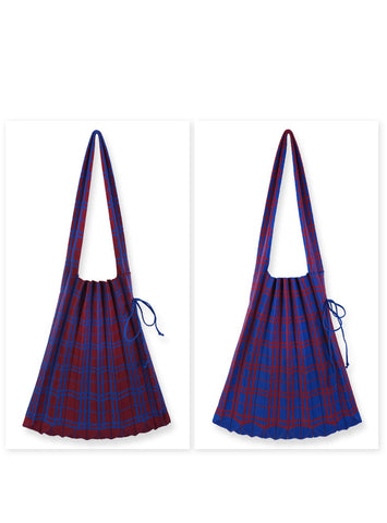 pleated tote bag, checked tote bag