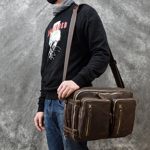 mens leather backpack shoulder