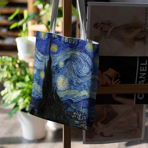 canvas tote bag with retro art design