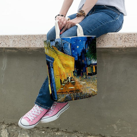 canvas tote bag with vintage art design