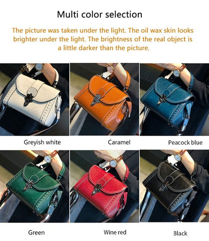 leather handbag in assorted colors on sale