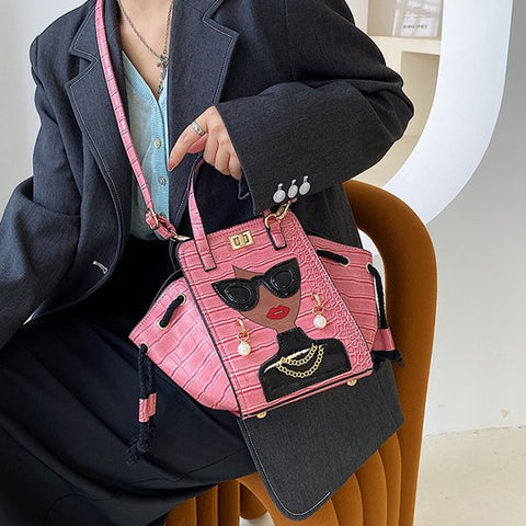 woman slings crossbody style pink unique purses, novelty purses, unique handbag, novelty bags, quirky handbag