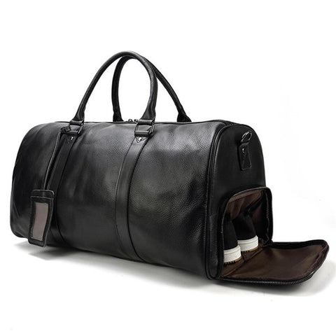 Boston Leather Travel Bag Shoe Compartment