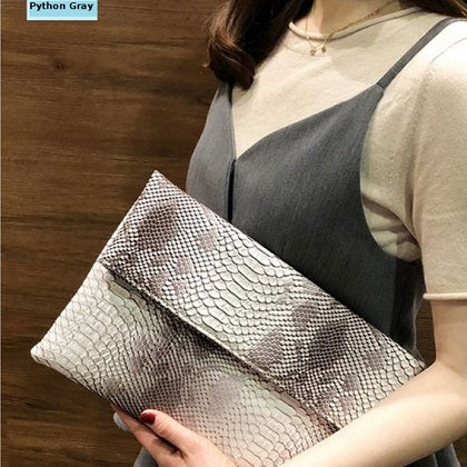 Snake Print Envelope Clutch