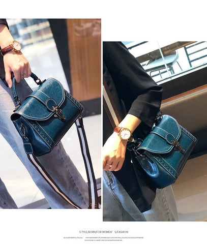 blue leather handbag on sale