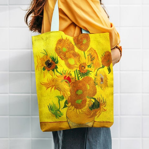 canvas tote bag with vintage art design