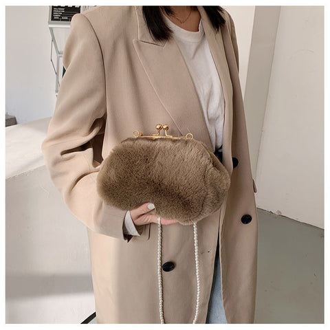 Brown Faux Fur Clutch Purse On Sale