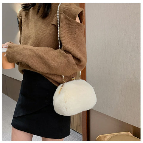 White Faux Fur Shoulder Bag On Sale