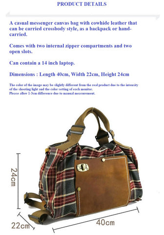 dimensions to plaid messenger bag