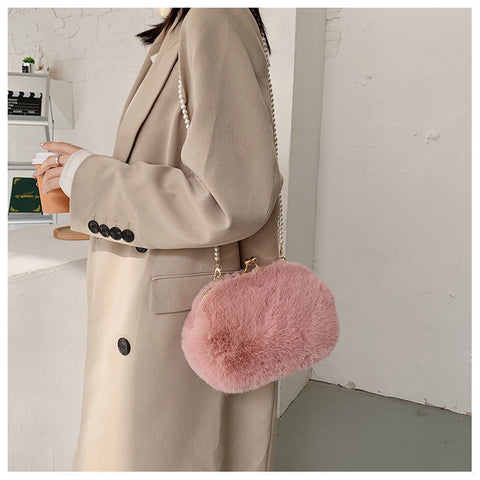 Pink Faux Fur Shoulder Bag On Sale