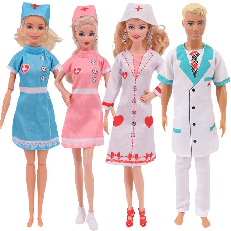 Clothes for Barbie and Ken Doctor Nurse Uniform 2 Pcs Set with Hat Accessories