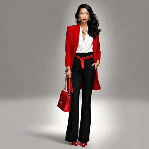 BLACK WIDE LEG PANT WITH A RED BLAZER