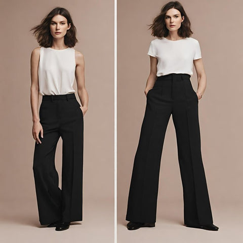 BLACK WIDE LEG PANTS WITH WHITE T-SHIRTS