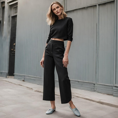 Black Wide Leg pants with a Crop Inseam