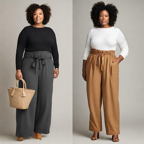 Wide Leg Pants on Fuller Figures with Elastic Waist