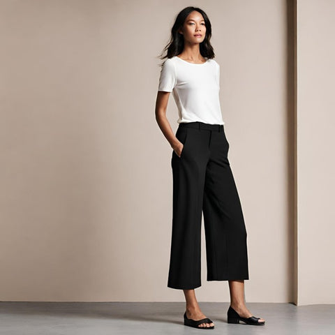 black wide leg crop pant with slip on shoe