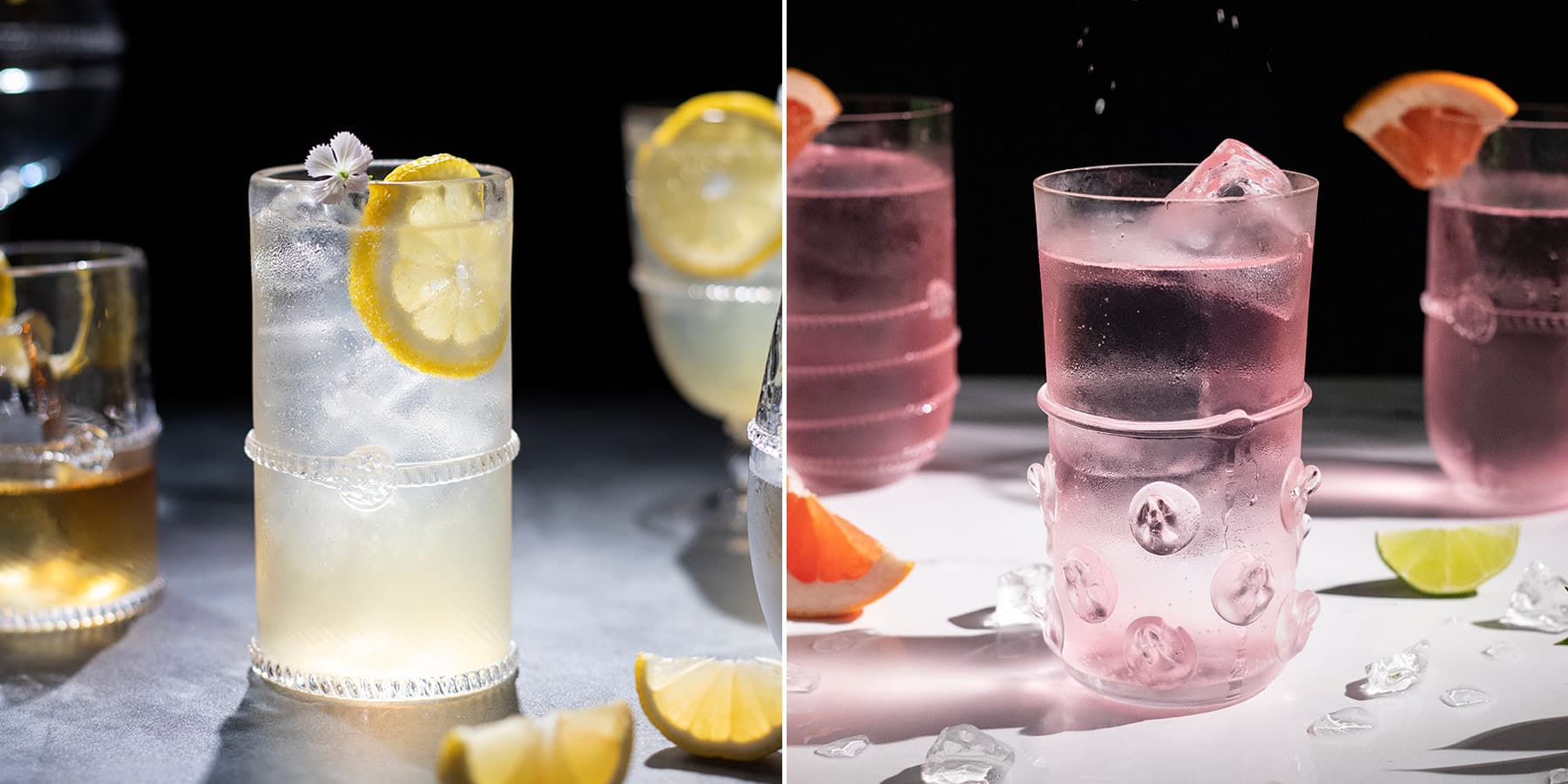 Whether it’s a tall drink of water you’re after or a mixed cocktail, the highball glass is designed for large portions poured over ice.