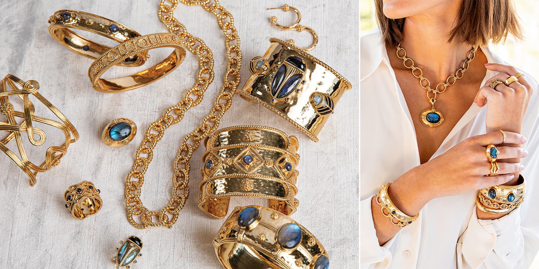 Gold chains, bangles and rings are just some of Capucine De Wulf's jewelry line.