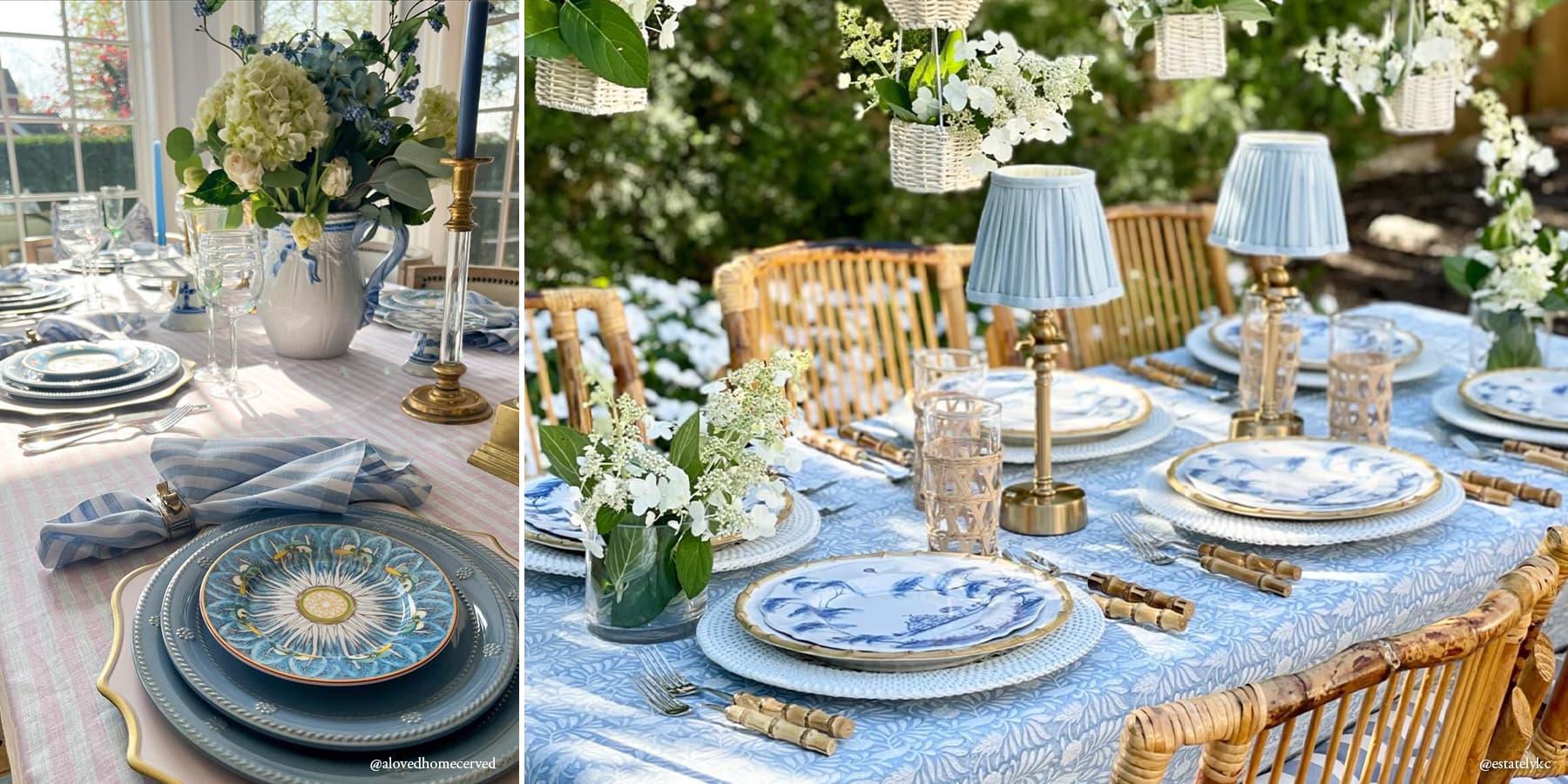 Classic blue and white is on display in two ways—formal and casual—illustrating why this color combination is just so versatile.