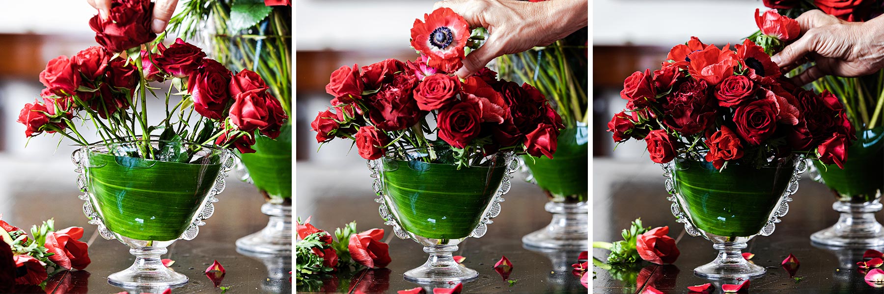 Step 3 on how to arrange flowers in a Harriet Fan vase.