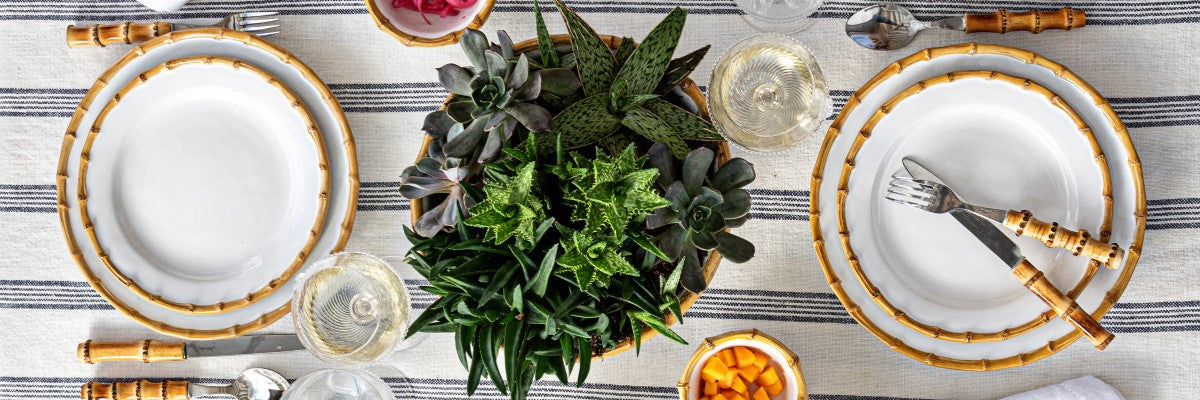 Overhead image of succulents on table.
