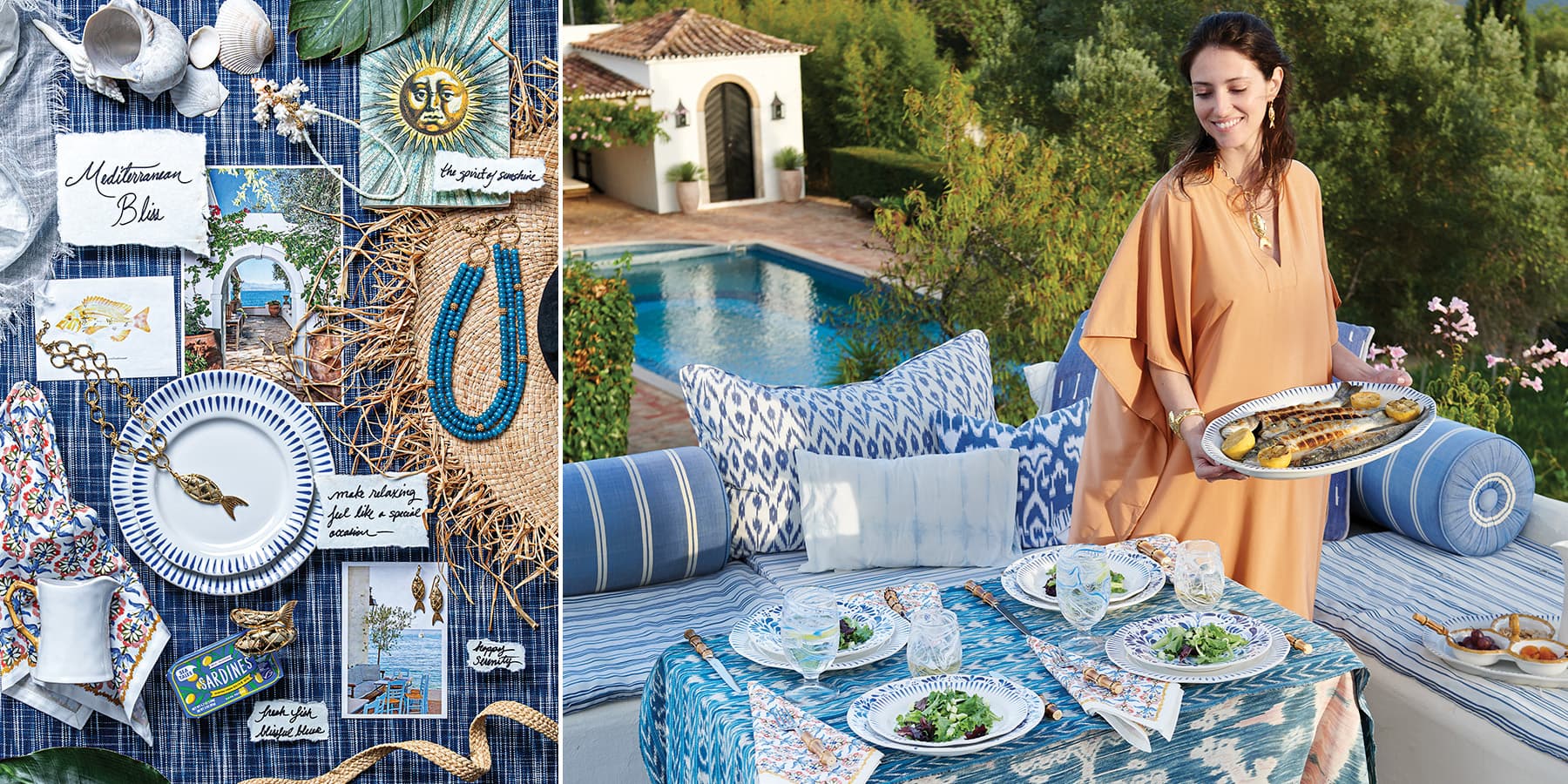 Beachy stripes, rumpled linen textures and breezy blues set a serene scene.