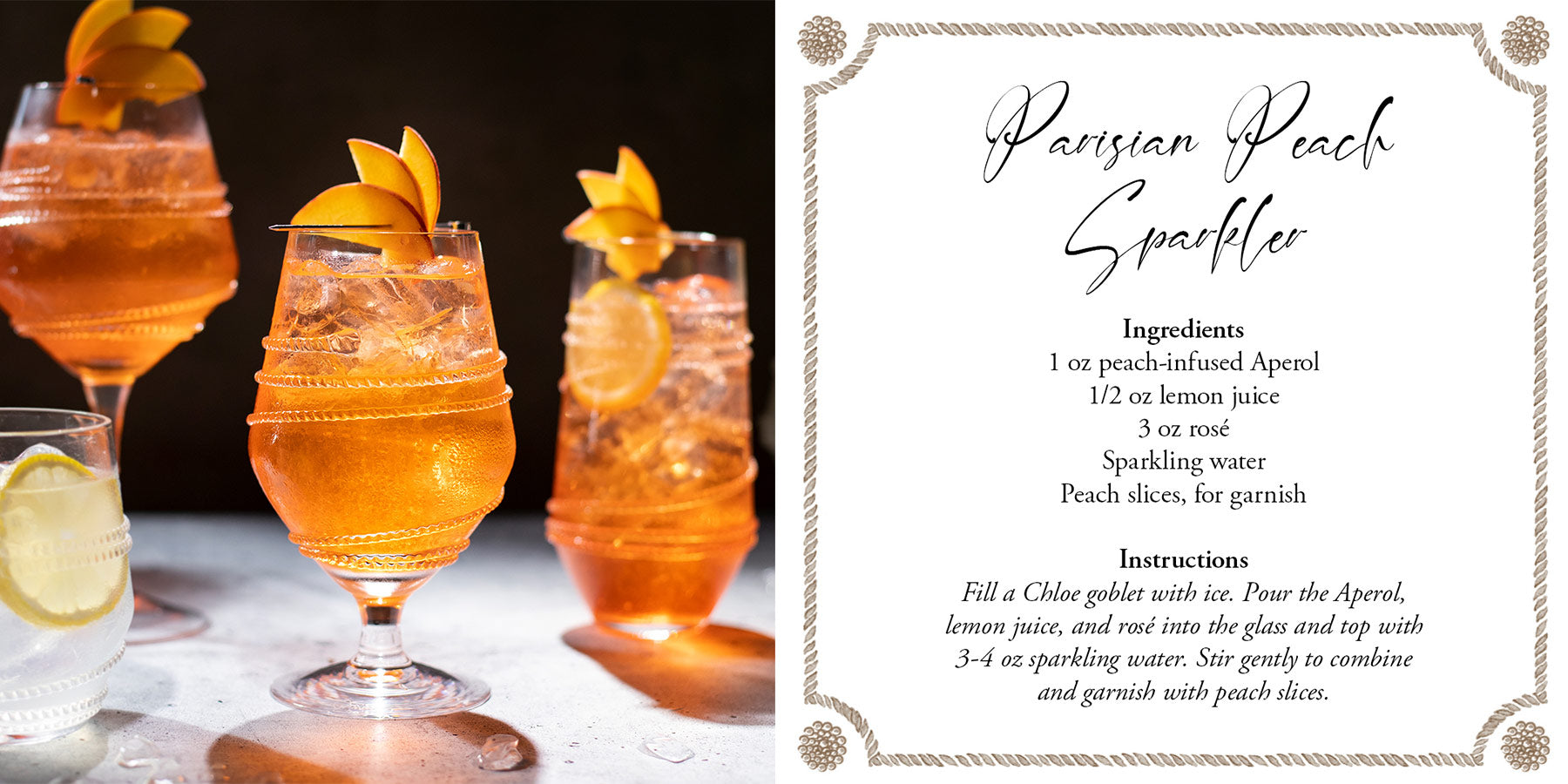 Parisian Peach Sparkler Recipe featuring a Chloe glass.