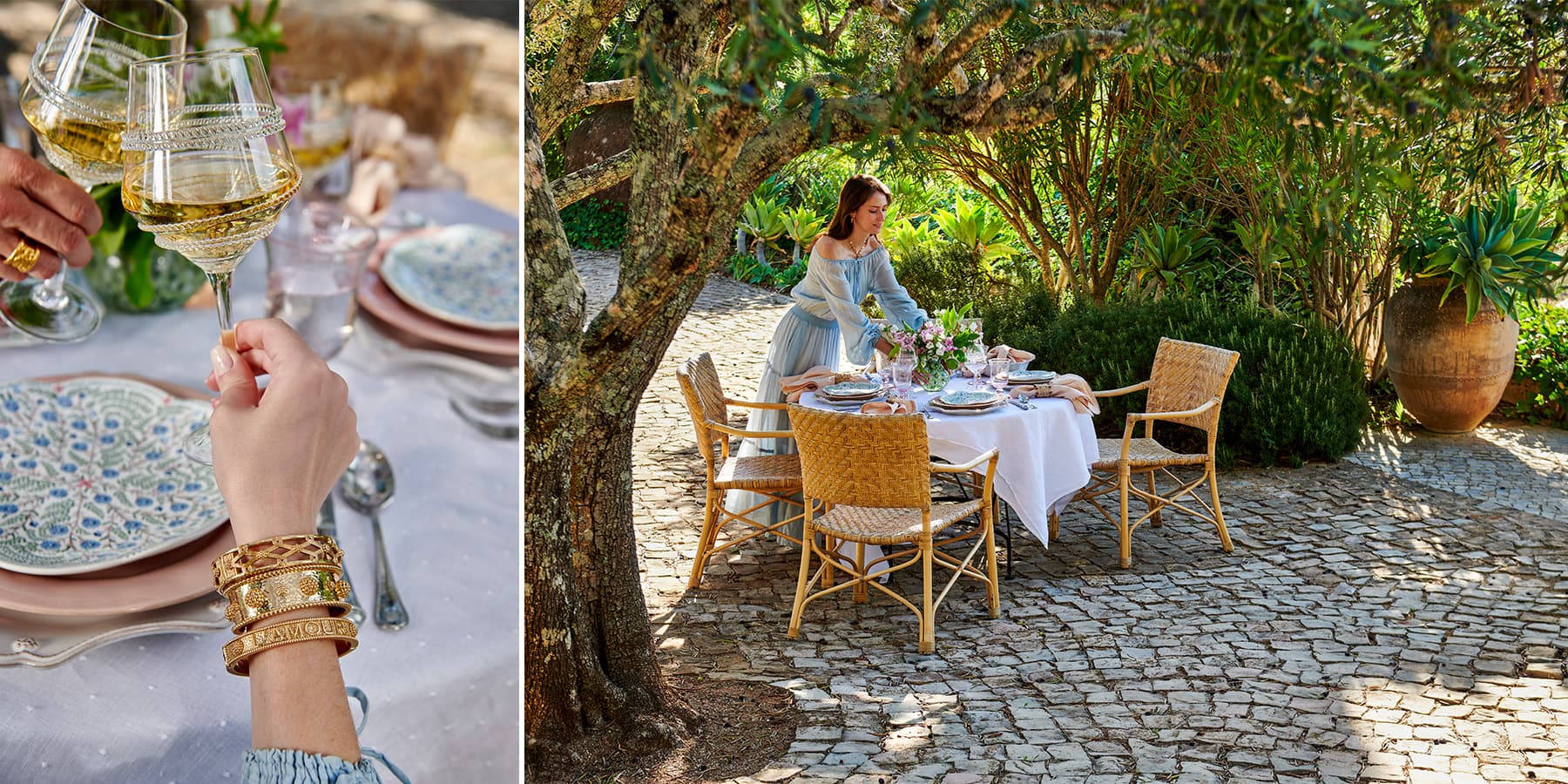 Decorate a table with pretty linens and tableware.