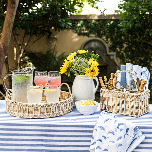 Juliska Provence Rattan Bar Cart - Whitewash