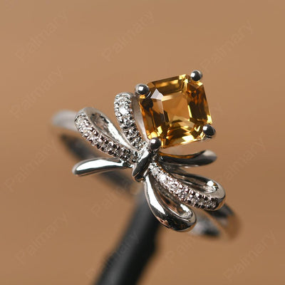 Asscher Cut Citrine Ring Sterling Silver - Palmary