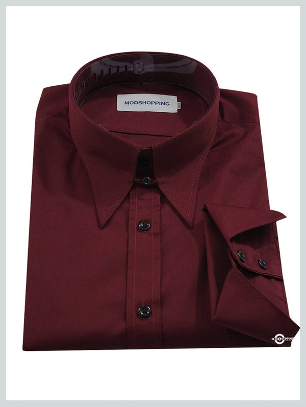 Tab Collar Shirt | Vintage Style Burgundy Shirt Men's - Modshopping ...