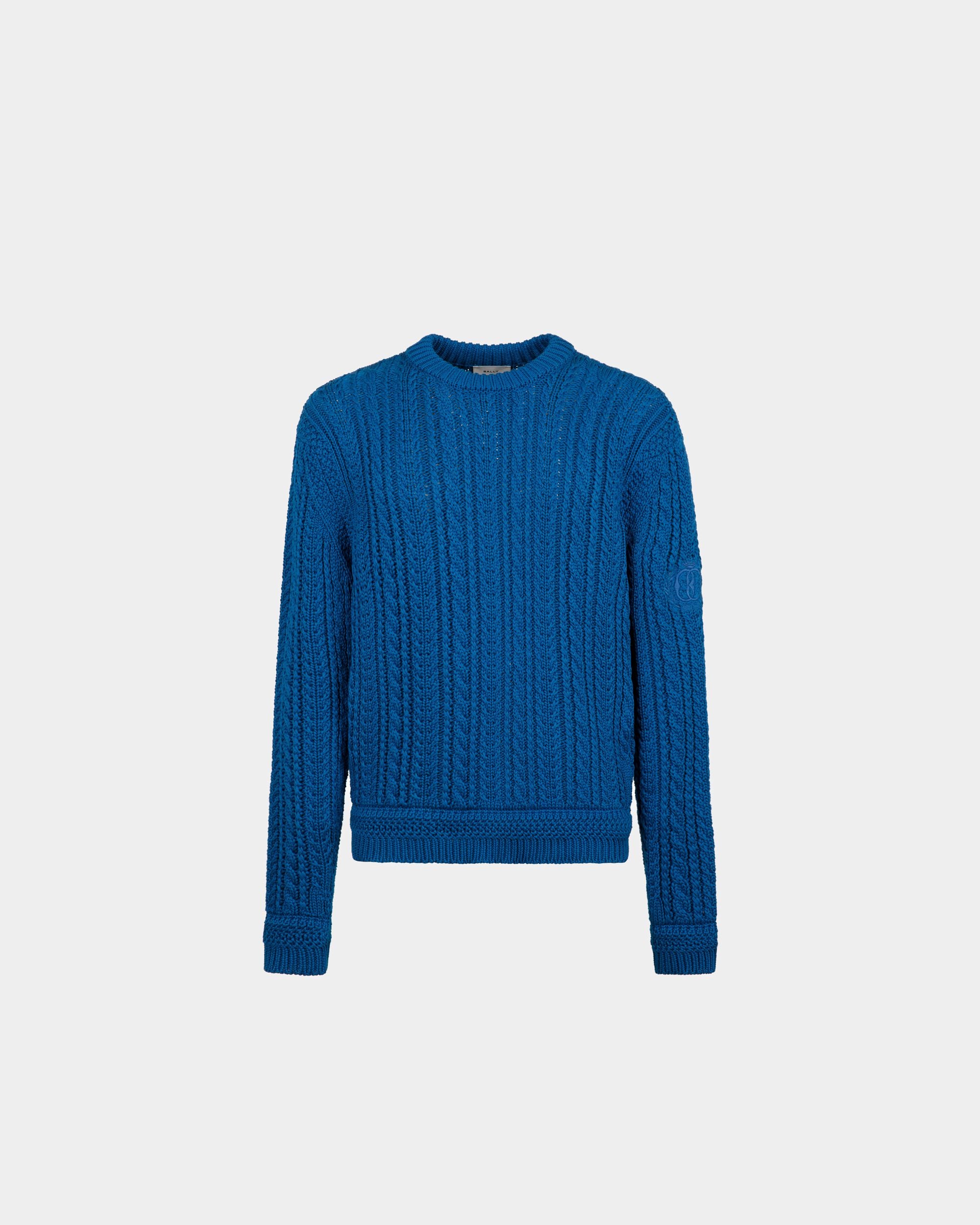 Pullover für Herren mit Zopfmuster aus blauer Baumwolle | Bally | Still Life Vorderseite
