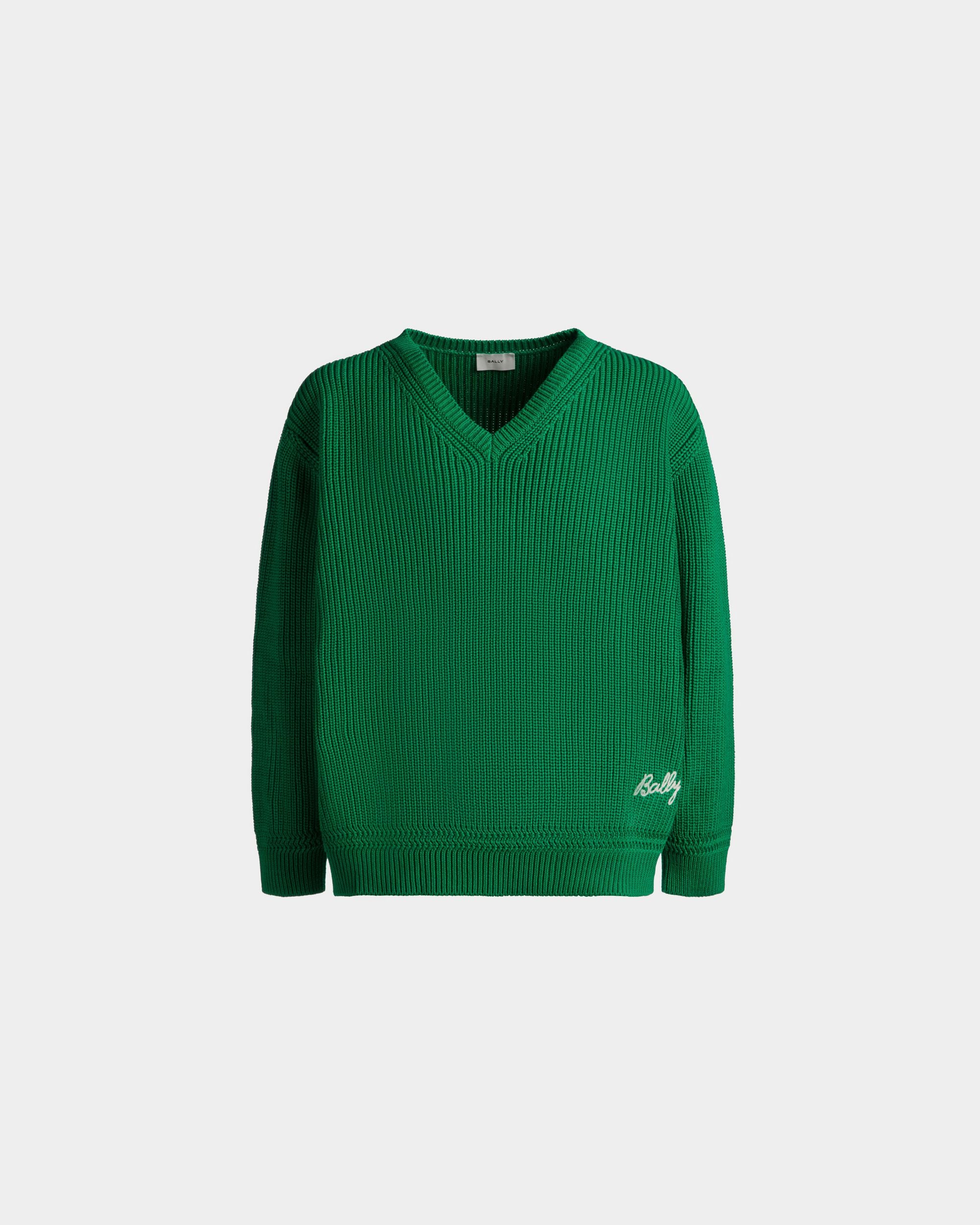 Pullover mit V-Ausschnitt für Herren aus Baumwolle in Grün | Bally | Still Life Vorderseite