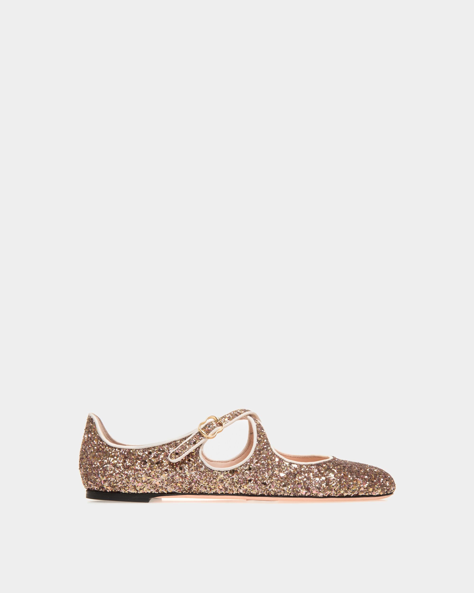 Ballyrina | Damen-Ballerina aus bronzefarbenem Glitzerstoff | Bally | Still Life Seite