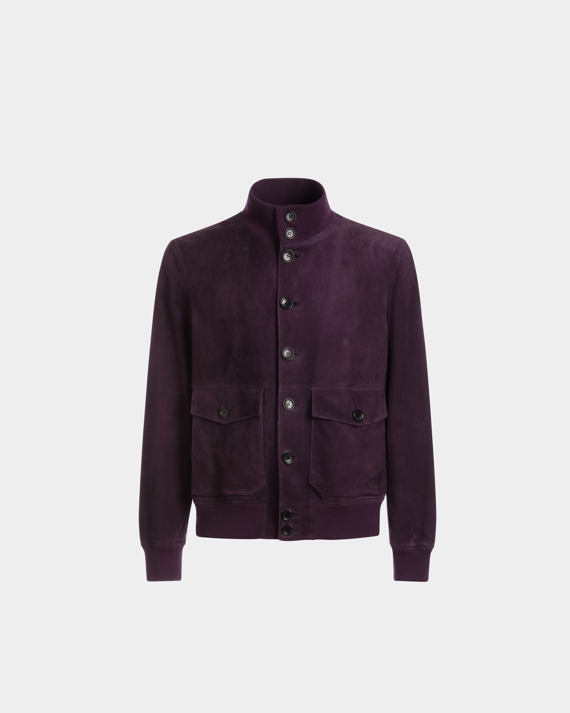 High Neck Bomber Jacket | Men's Outerwear | Orchid Suede | Bally | Still Life Front