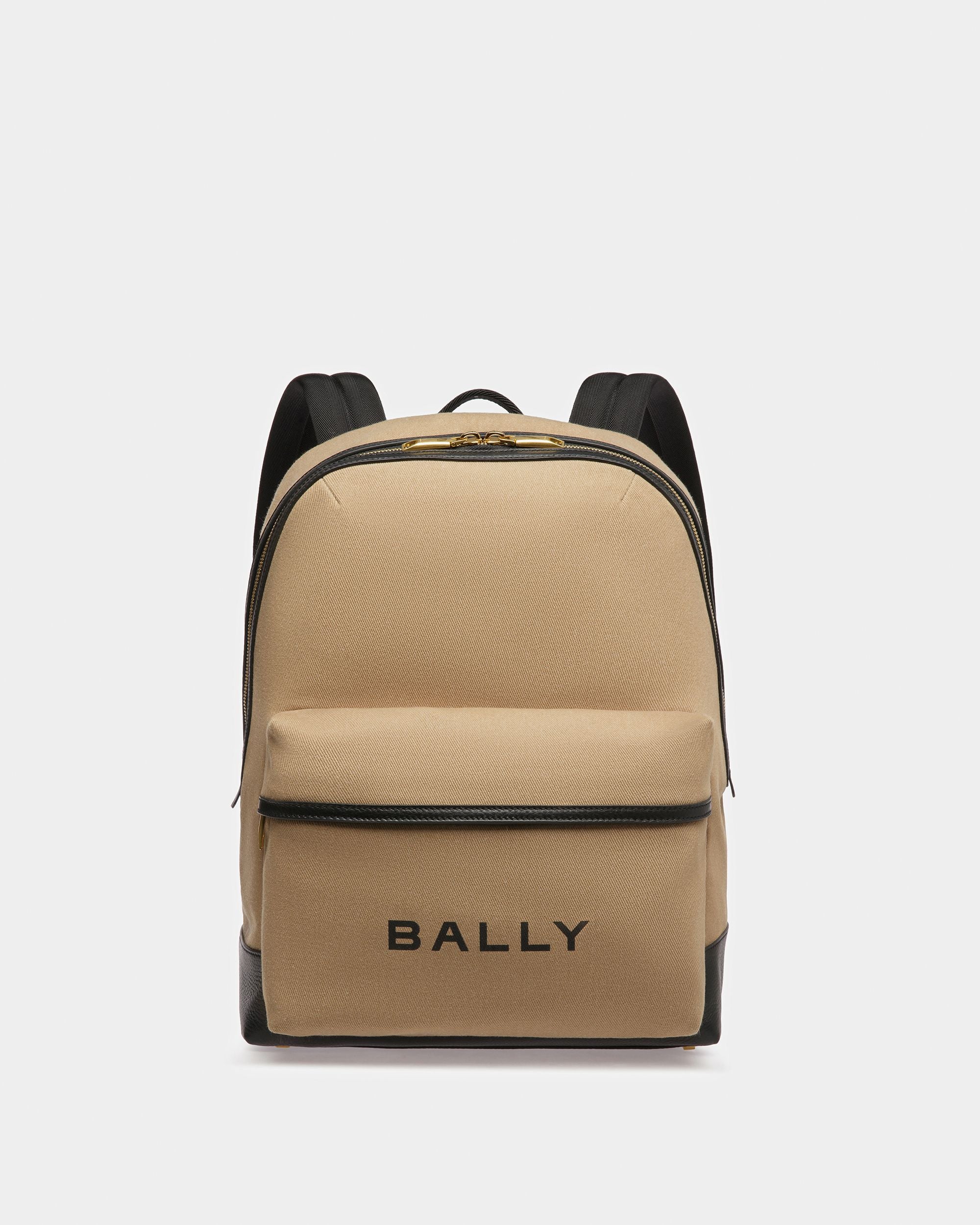 Treck | Men's Backpack | Sand And Black Fabric And Leather | Bally | Still Life Front