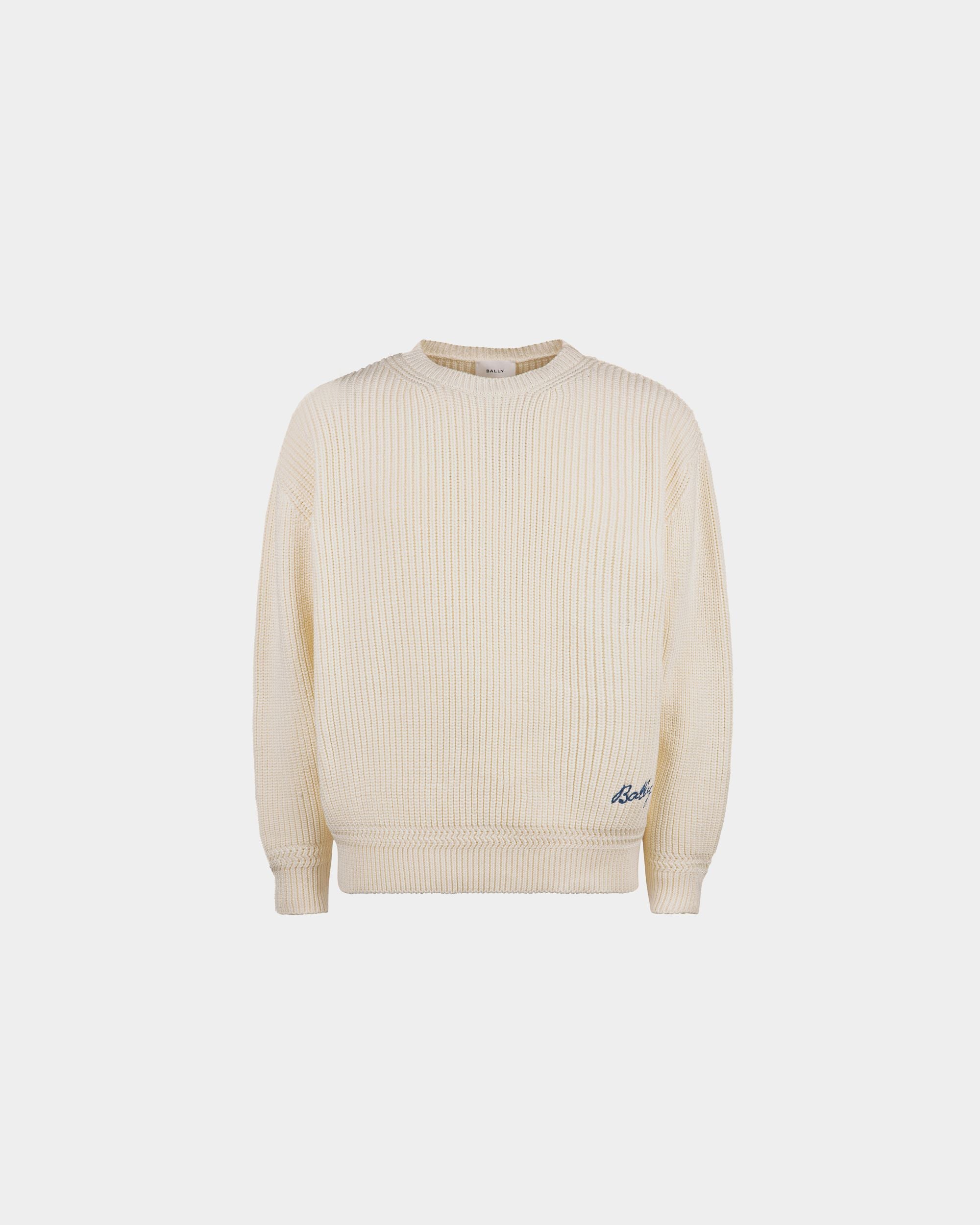 Men's Crewneck Sweater in White Cotton | Bally | Still Life Front