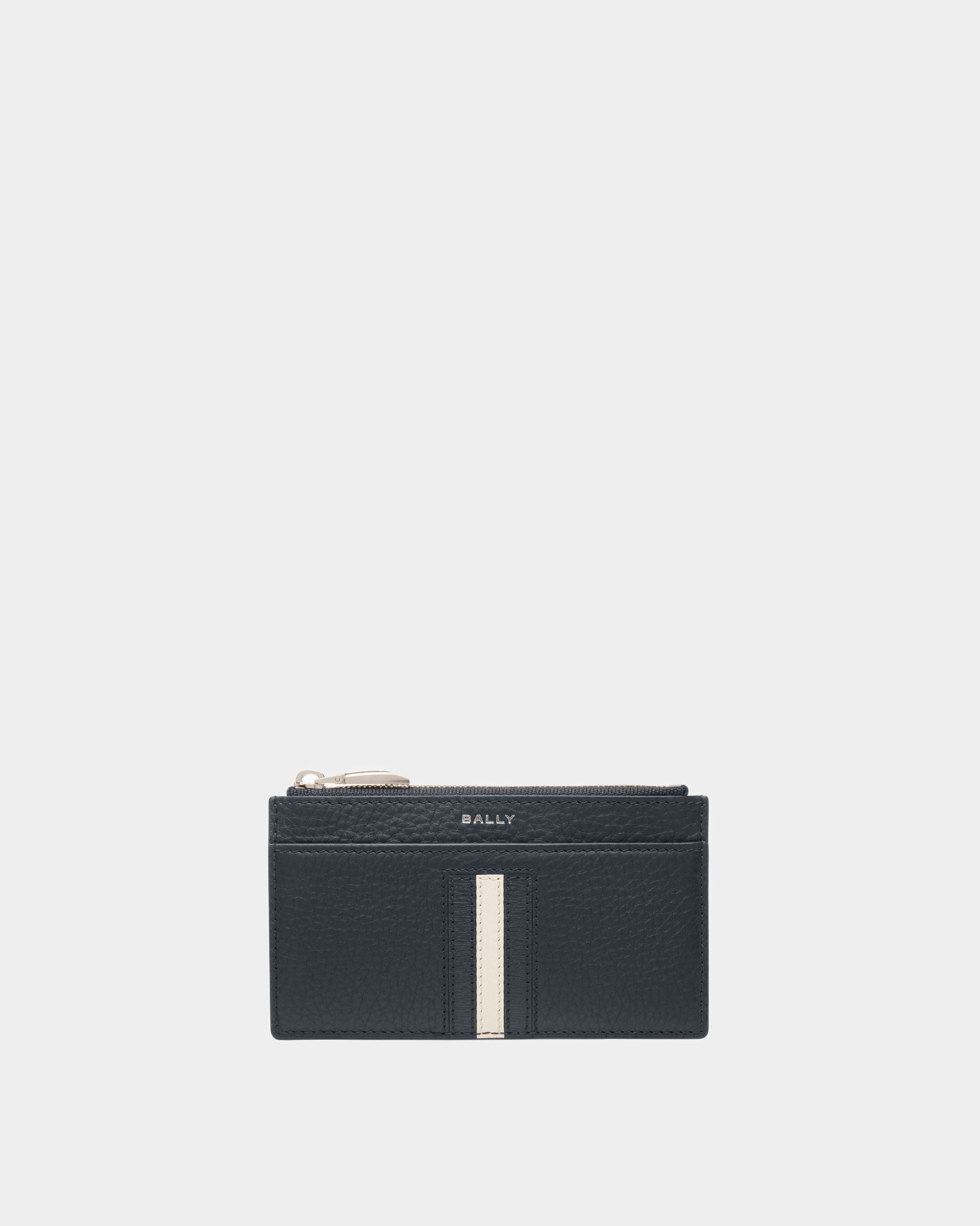 Men's Ribbon Business Card Holder In Midnight Leather | Bally | Still Life Front