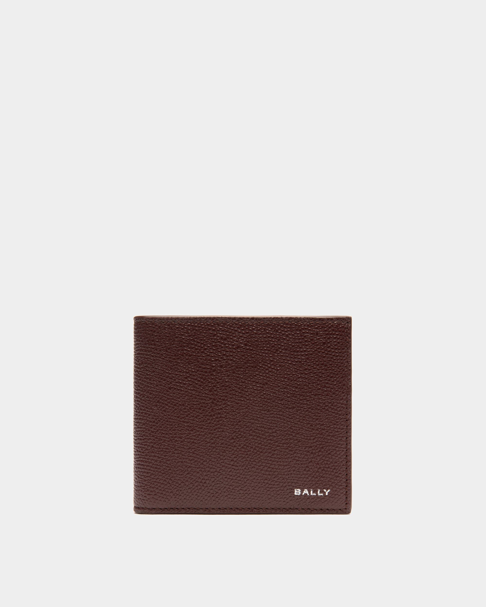 Flag | Men's Bifold Wallet in Chestnut Brown Grained Leather | Bally | Still Life Front