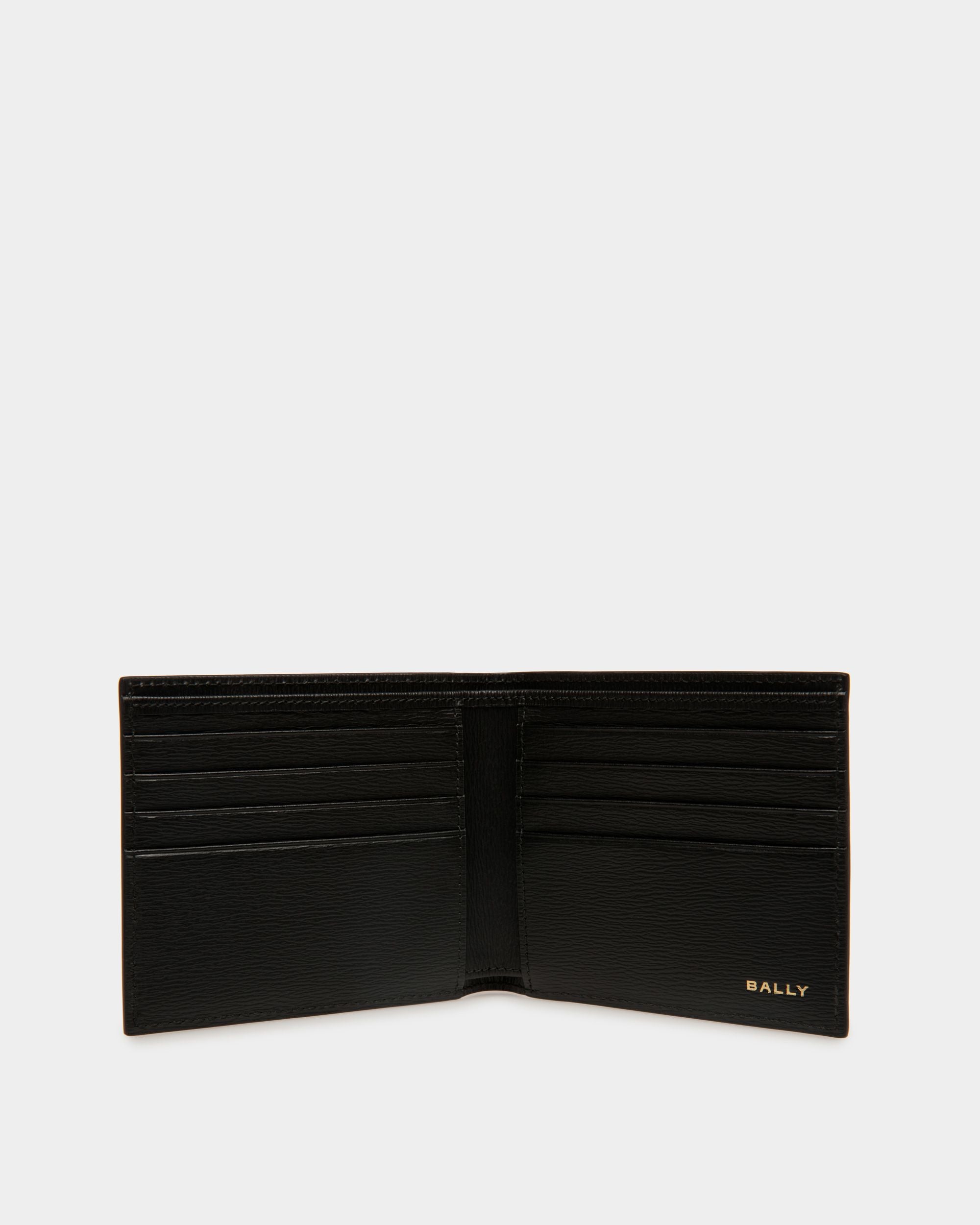 Cny | Men's Bifold Wallet in Black And Red Grained Leather | Bally | Still Life Open / Inside