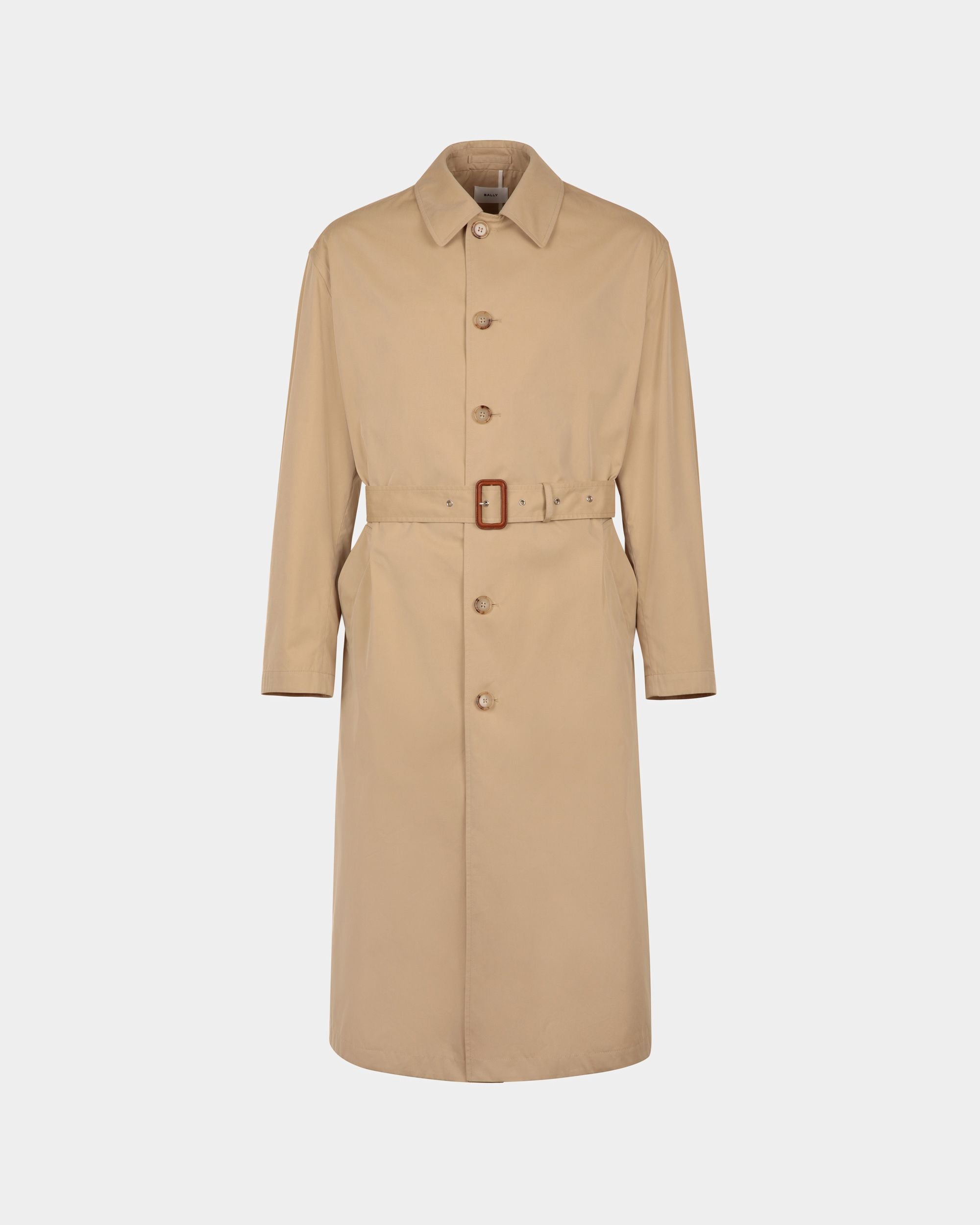 Men's Trench Coat In Camel Fabric | Bally | Still Life Front