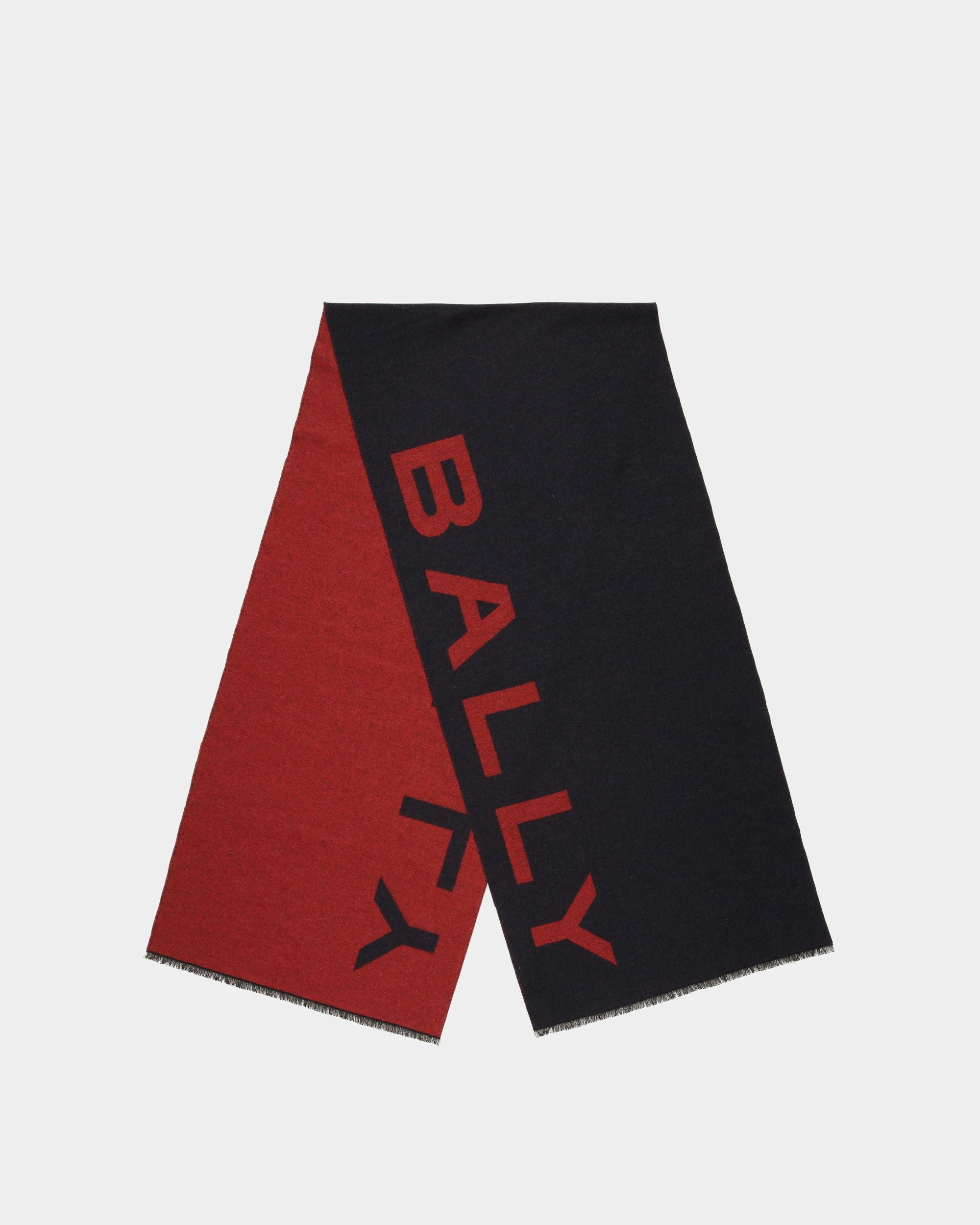 Men's Logo Scarf In Deep Ruby And Midnight Fabric | Bally | Still Life Top