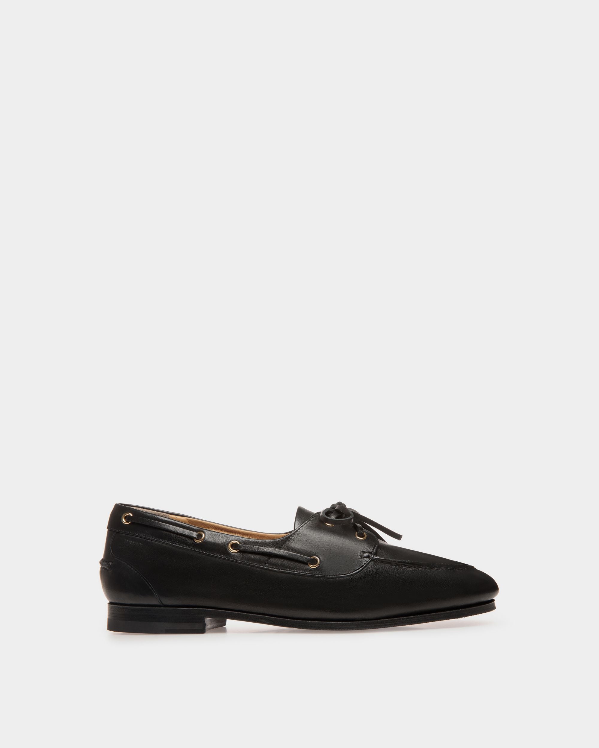Plume | Men's Moccasin in Black Leather| Bally | Still Life Side