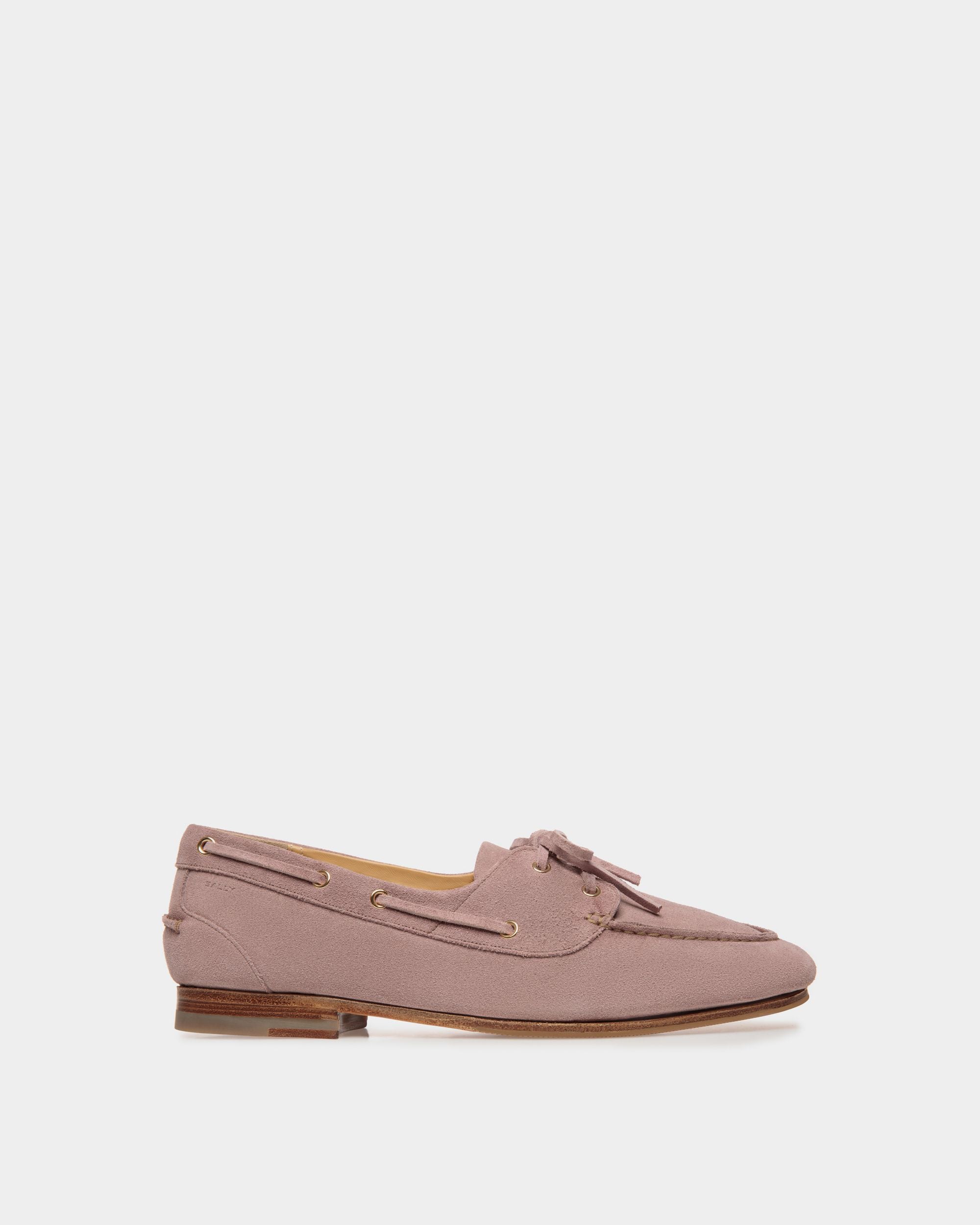 Plume | Men's Moccasin in Light Mauve Suede| Bally | Still Life Side
