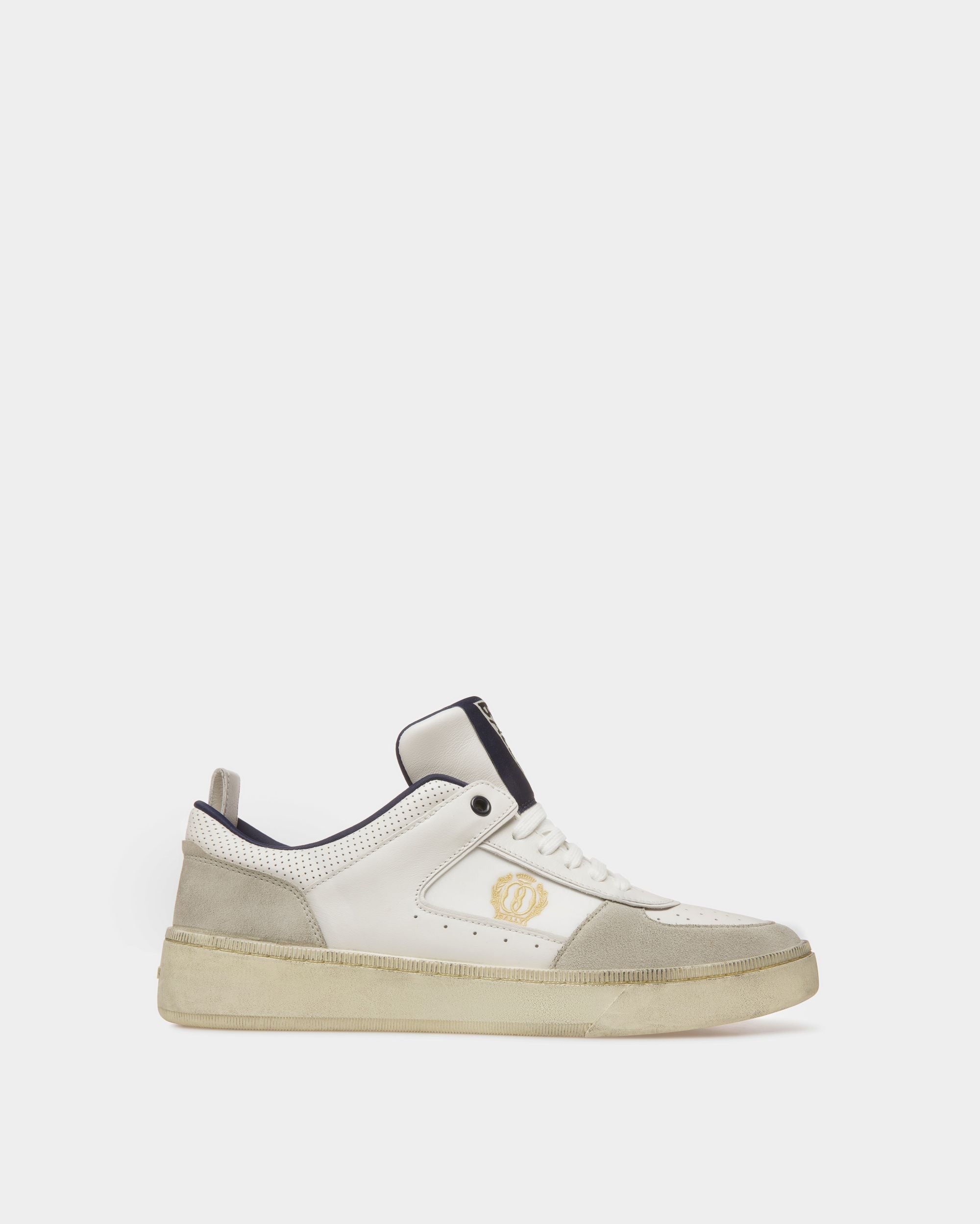Riweira | Men's Sneakers | Dusty White And Midnight Leather And Fabric | Bally | Still Life Side