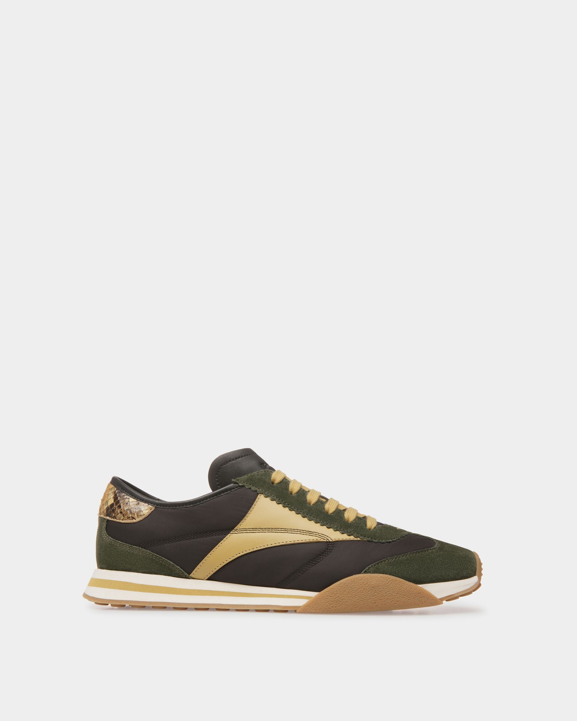 Sonney | Men's Sneakers | Green And Black Leather And Fabric | Bally | Still Life Side