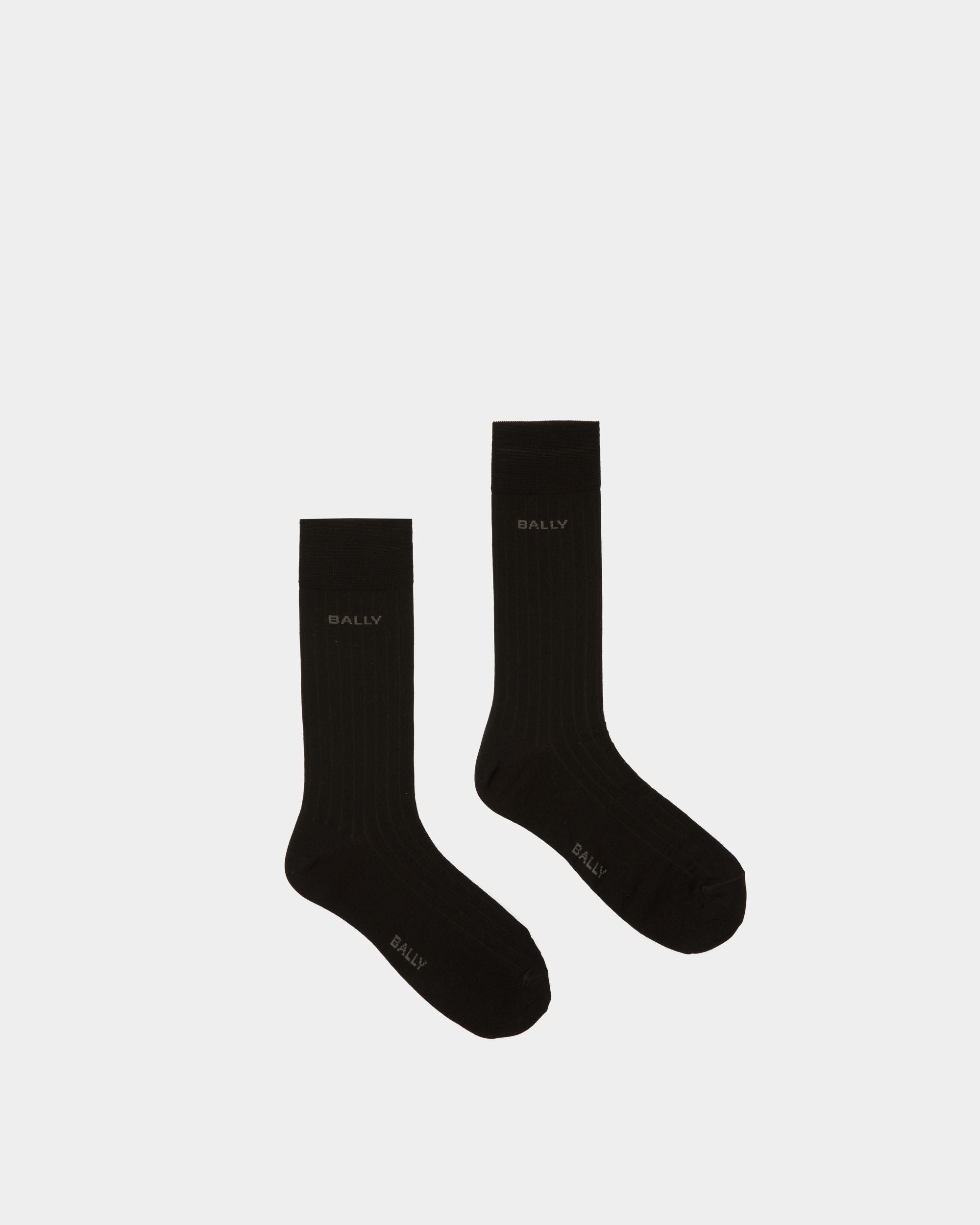 Ribbed Logo Socks | Men's Socks | Black Cotton Blend | Bally | Still Life Top