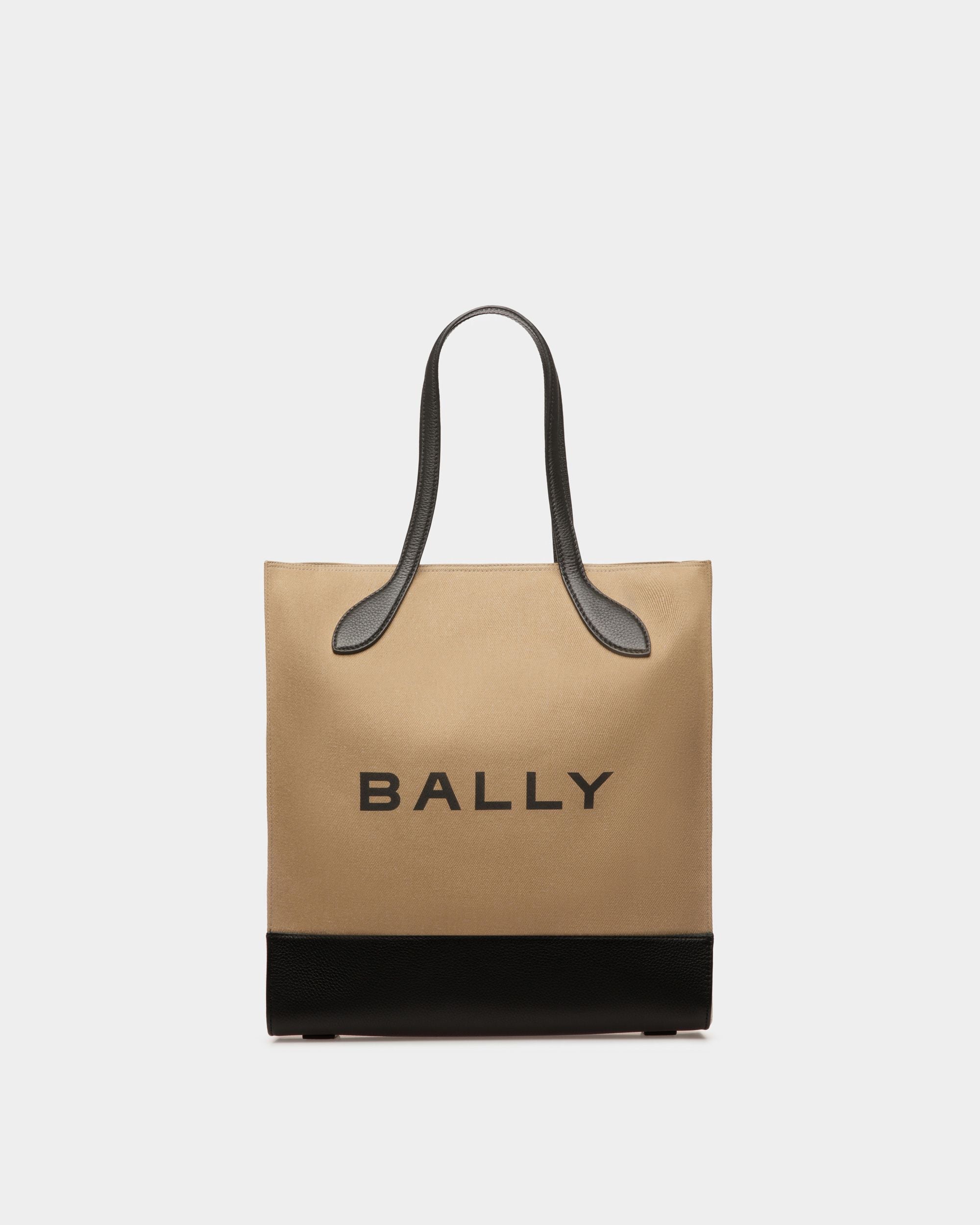 Bar Keep On | Women's Tote Bag | Sand And Black Fabric | Bally | Still Life Front