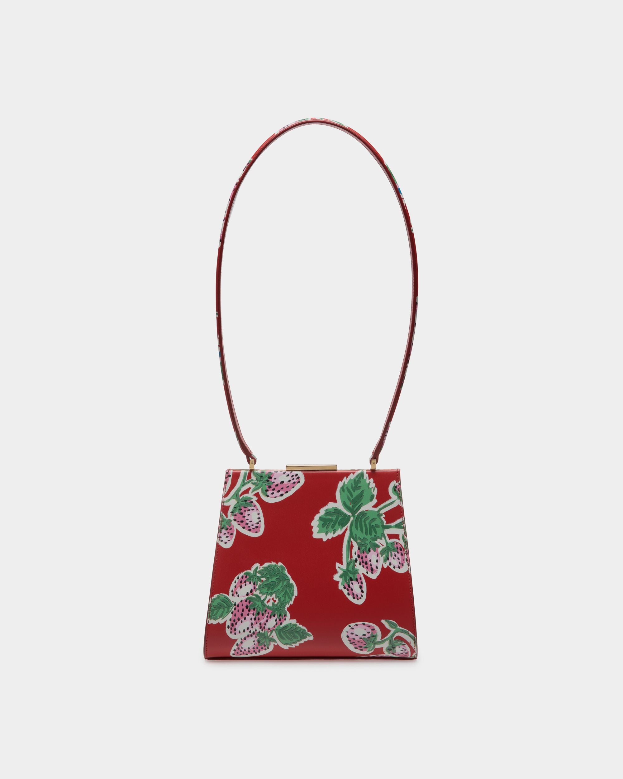 Women's Deco Shoulder Bag in Strawberry Print Leather | Bally | Still Life Front